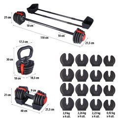 3-i-1 Trningsst 40 kg (Hndvgte, Vgtstang &amp; Kettlebell)
