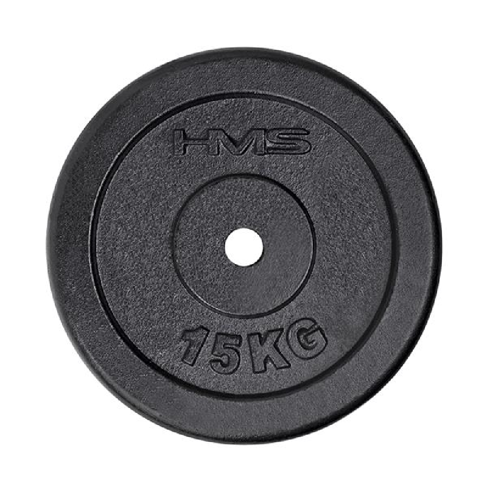 HMS Vægtskive Støbejern 15 kg - 30 MM Vægtskiver - Styrketræning | LavprisFitness.dk
